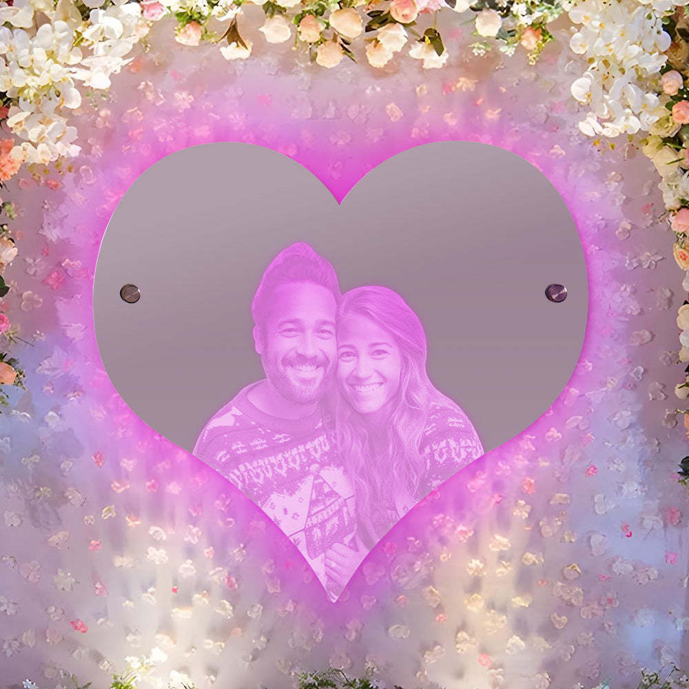 Cadeau Personnalisé De Couple De Lumière De Miroir Mené Par Photo En Forme De Coeur - votrecollierprenomfr