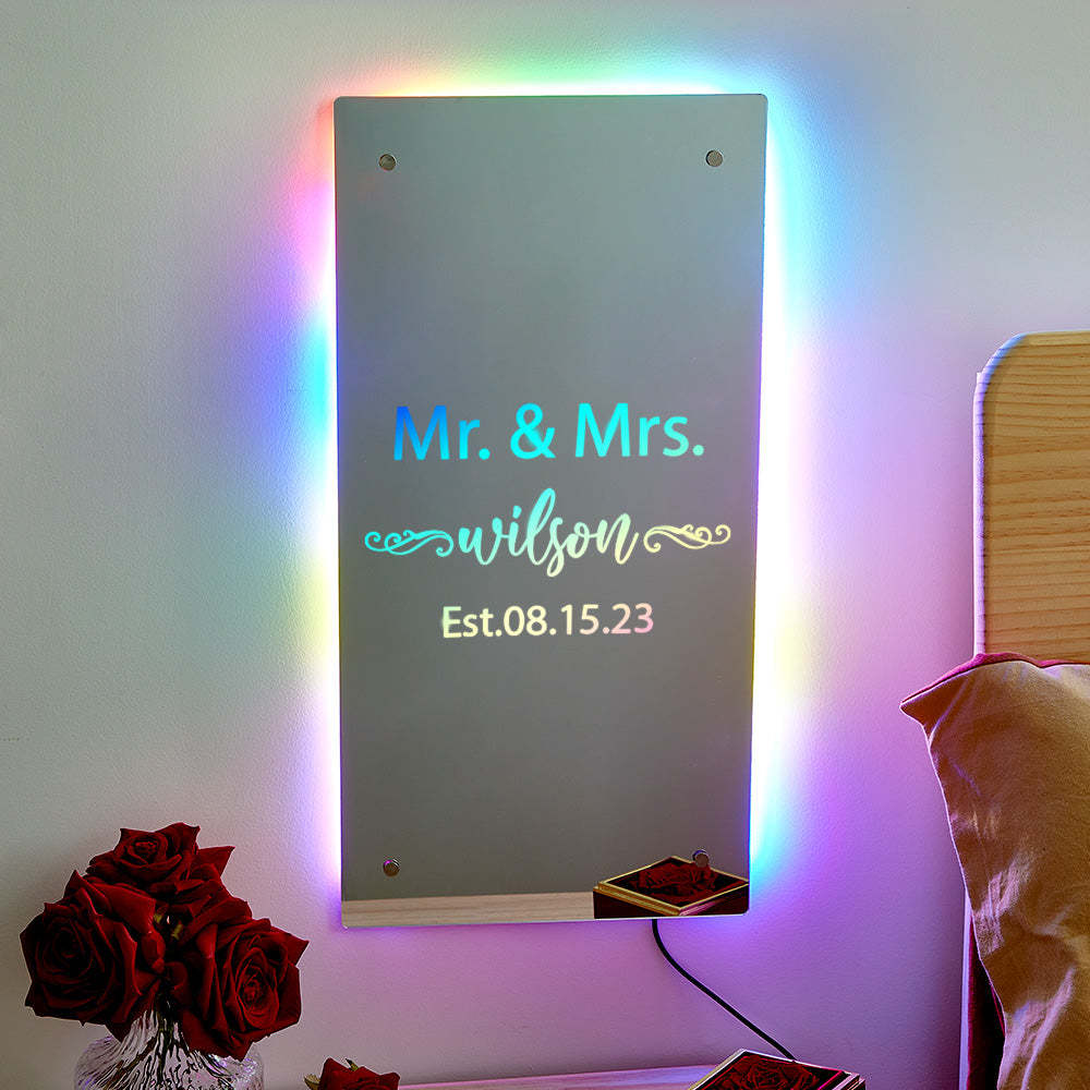 Cadeau De Saint-valentin Mr Et Mrs Avec Nom Personnalisé, Miroir Lumineux, Cadeau Pour Couple - votrecollierprenomfr