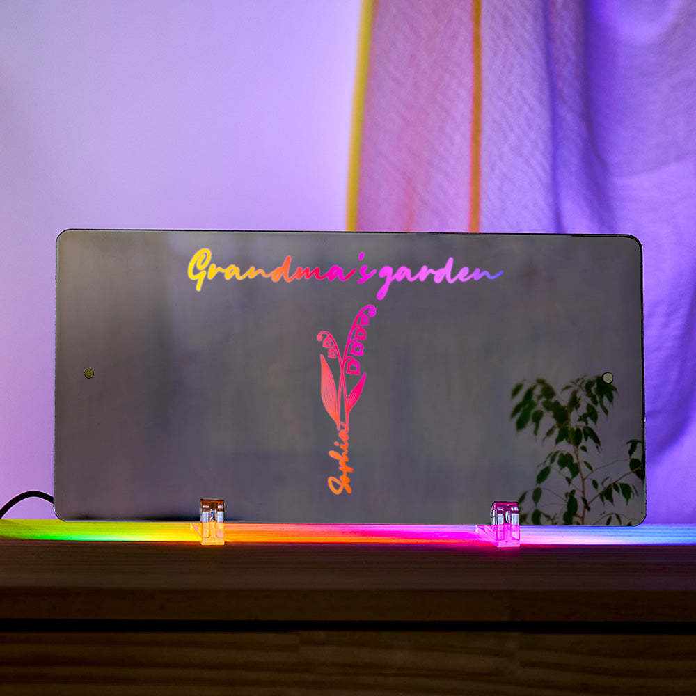Lumière Led Personnalisée Pour Miroir, Panneau De Jardin De Grand-mère Avec Fleur Du Mois De Naissance - votrecollierprenomfr