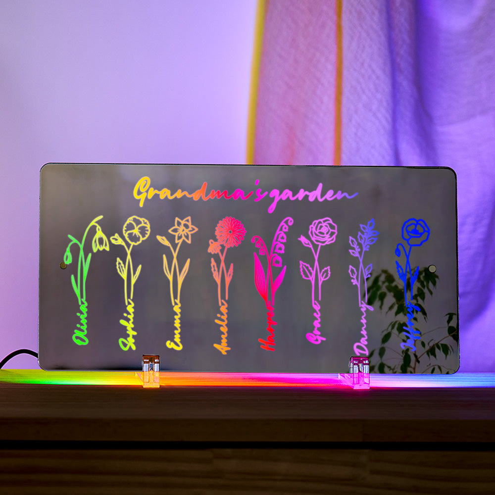 Lumière Led Personnalisée Pour Miroir, Panneau De Jardin De Grand-mère Avec Fleur Du Mois De Naissance