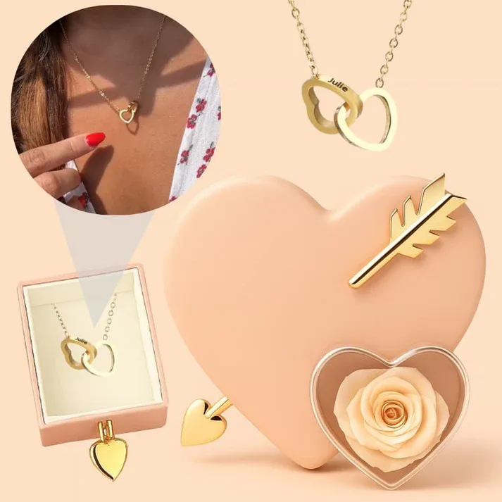 Coffret Cadeau Cupidon En Forme De Cœur Avec Collier Et Boîte À Bijoux Romantique En Forme De Cœur Rouge Pour Elle - votrecollierprenomfr