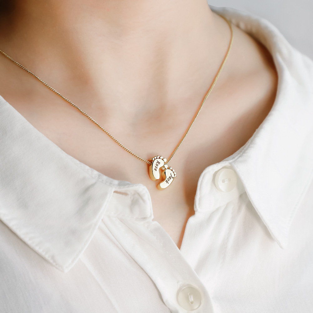 Collier Personnalisé Avec L'empreinte Du Pied De Bébé - Pendentif Personnalisé - Cadeau Pour La Fête Des Mères - Cadeau Pour Une Nouvelle Maman - votrecollierprenomfr