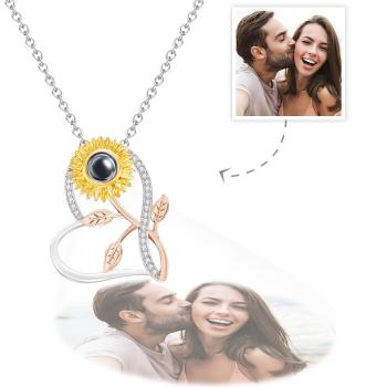 Collier De Photo De Projection Personnalisé Cadeaux De Conception De Tournesol - votrecollierprenomfr