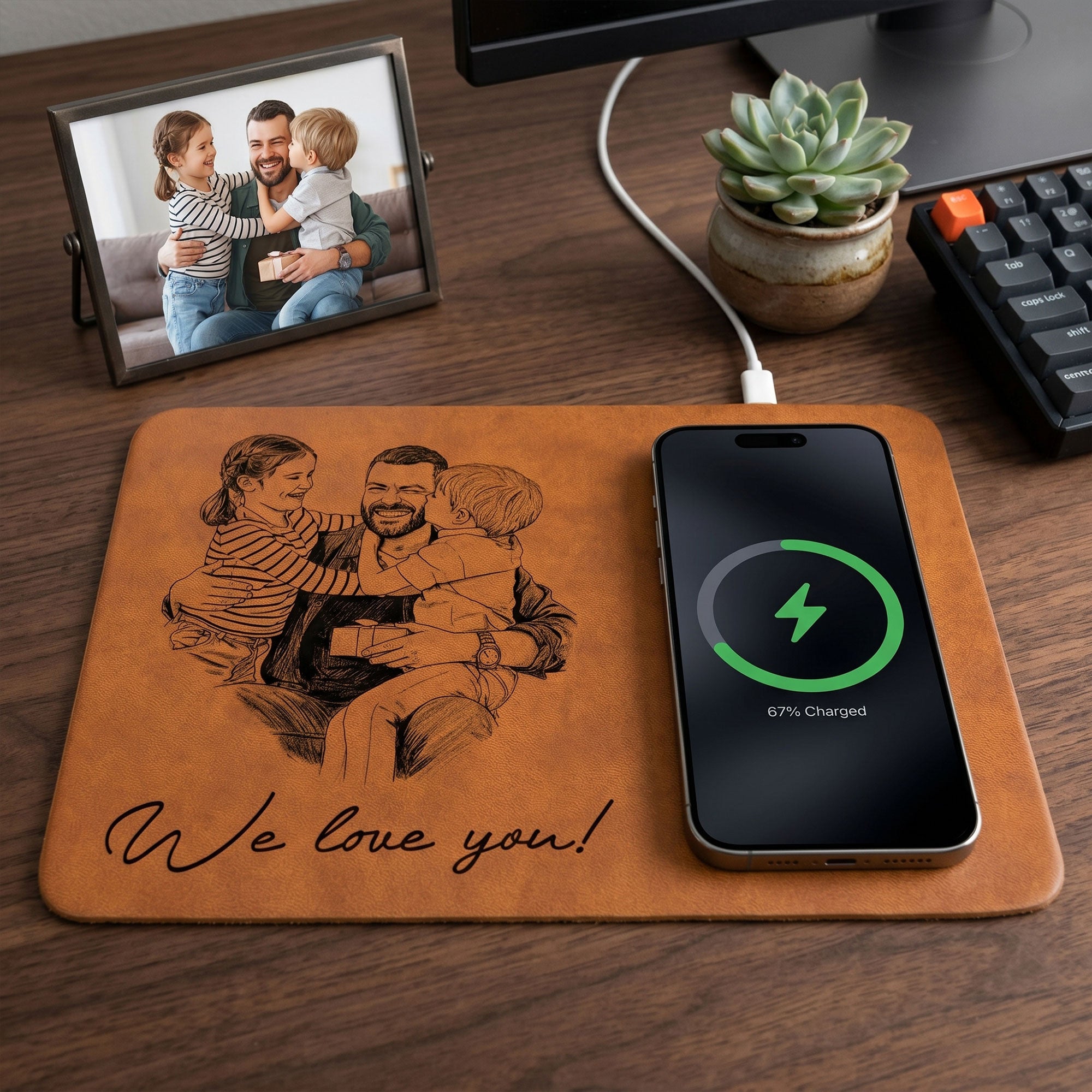 Tapis De Chargement Personnalisé Dad Sketch Line Art Photo Personnalisée Cadeau De Fête Des Pères Pour Papa - votrecollierprenomfr