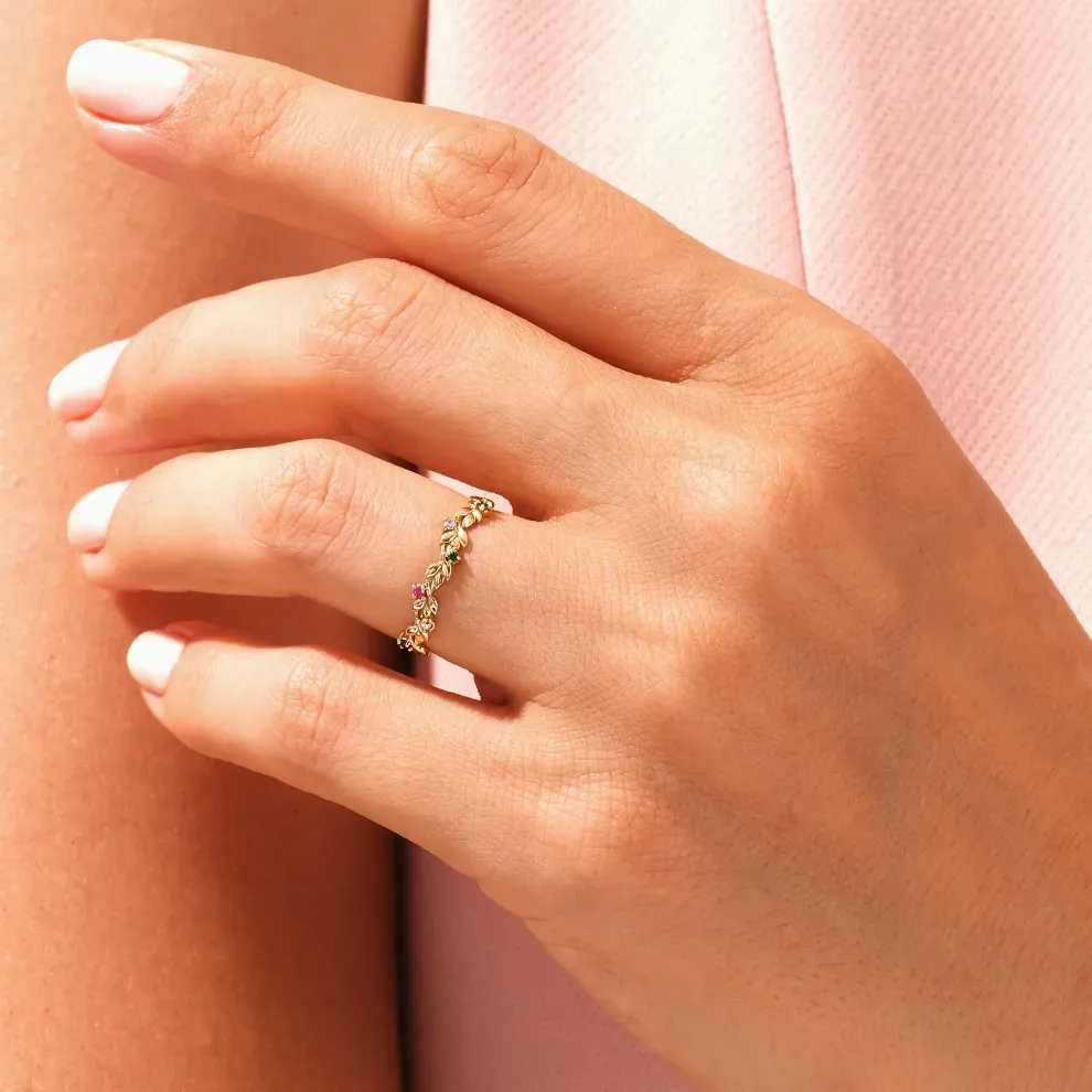 Bague Familiale Personnalisée Avec Motif De Vigne – 1 À 6 Pierres De Naissance Pour Enfants – Cadeau Idéal Pour La Maman - votrecollierprenomfr