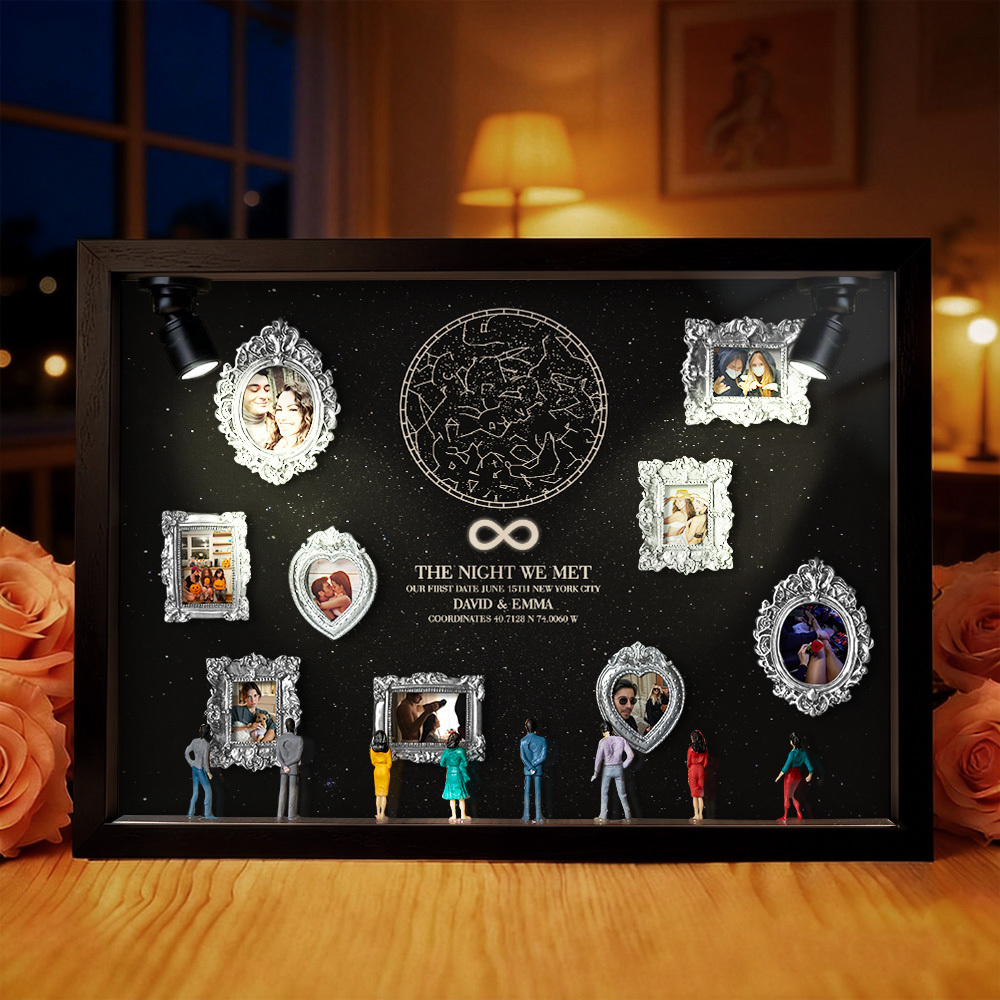 Boîte Miniature Personnalisée Pour Galerie D'art, Idéale Pour Les Couples. Cadre « musée De Nous » Avec Carte Du Ciel Représentant La Nuit De Notre Rencontre. Cadeau Romantique Pour La Saint-valentin. - votrecollierprenomfr