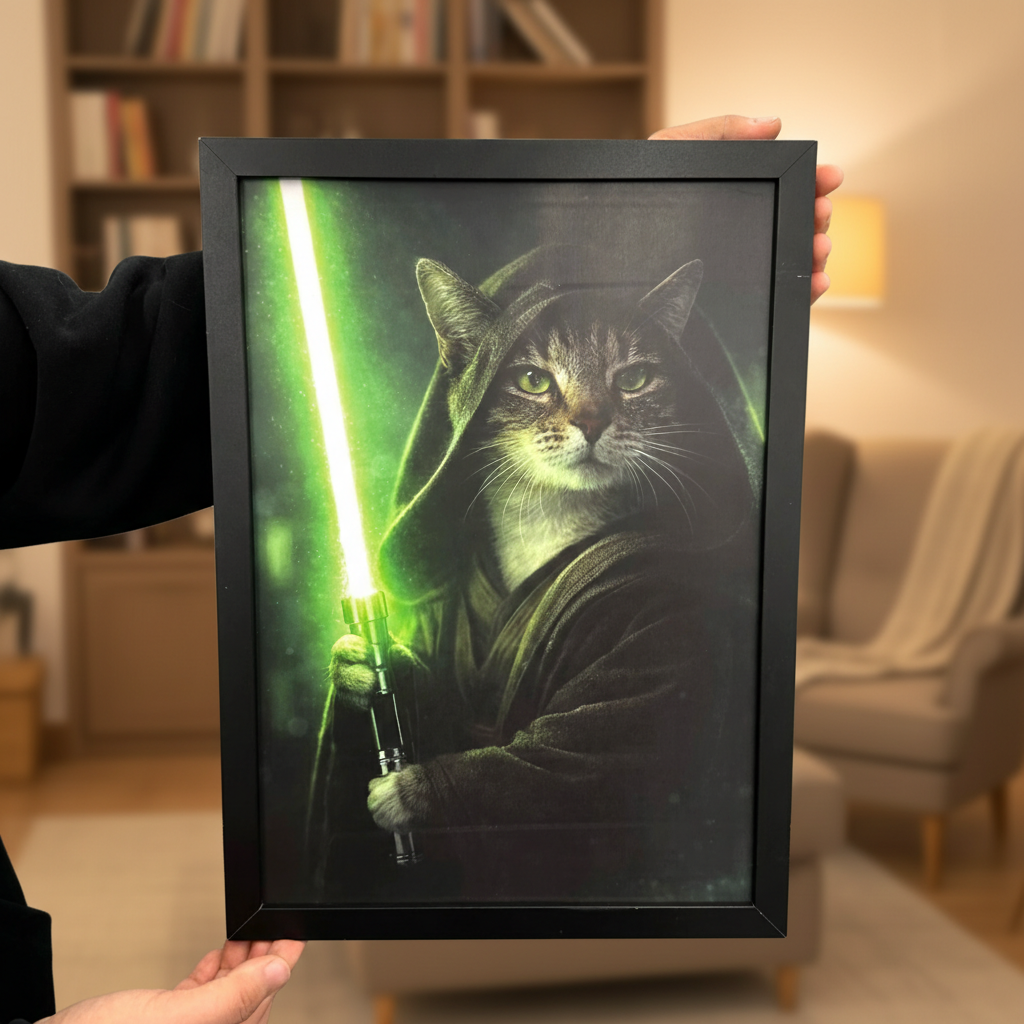 Cadre Photo Personnalisé Avec Sabre Laser, Héros Galactique Et Portrait D'animal De Compagnie : Cadeau Idéal Pour Les Amoureux Des Animaux. - votrecollierprenomfr