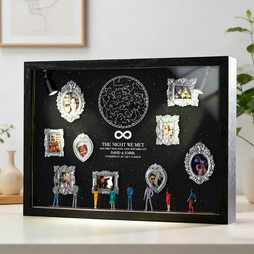 Boîte Miniature Personnalisée Pour Galerie D'art, Idéale Pour Les Couples. Cadre « musée De Nous » Avec Carte Du Ciel Représentant La Nuit De Notre Rencontre. Cadeau Romantique Pour La Saint-valentin. - votrecollierprenomfr