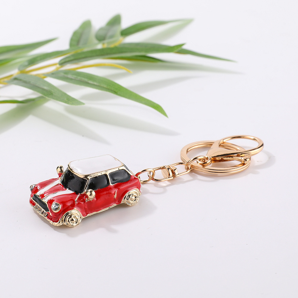 Mini Cooper Porte-clés émail Strass Voiture Porte-clés Vintage Mini Voiture Porte-clés émail Strass Porte-clés Sac à Main Charme - votrecollierprenomfr