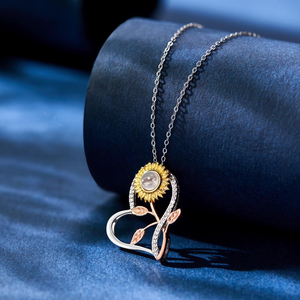 Collier De Photo De Projection Personnalisé Cadeaux De Conception De Tournesol - votrecollierprenomfr