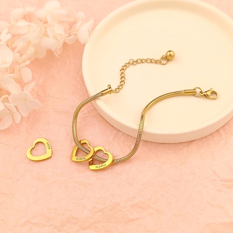 Bracelet Cœur Personnalisé Avec Les Noms Des Enfants - Cadeau Pour Grand-mère - Fête Des Mères - votrecollierprenomfr