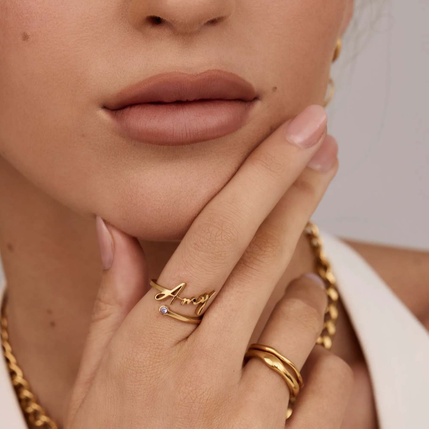 Bague Personnalisée Avec Nom Et Pierre De Naissance, Signature Manuscrite, Cadeau De Noël Pour Elle - votrecollierprenomfr