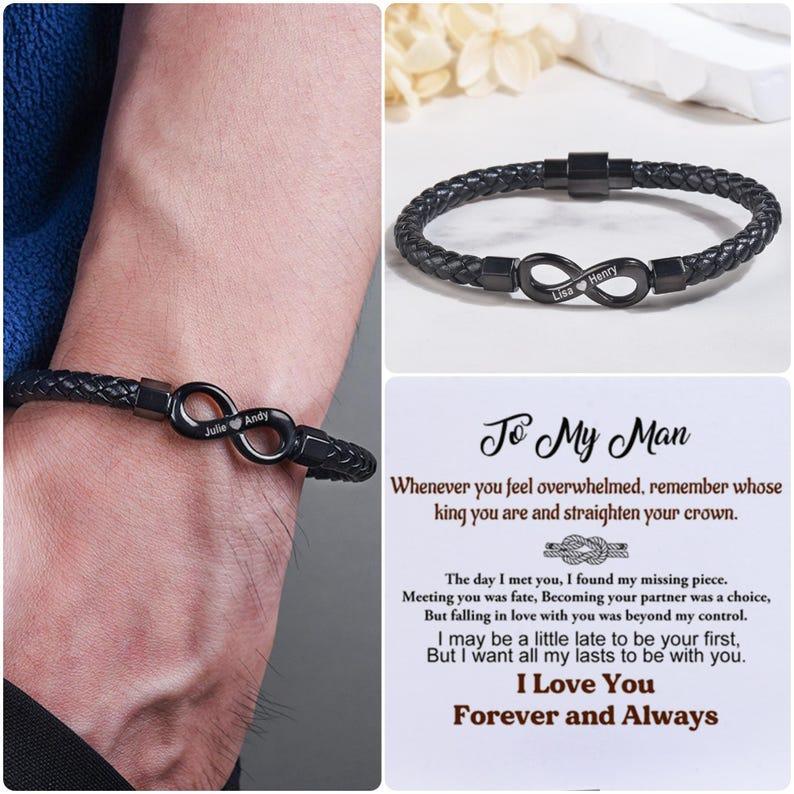 Bracelet Infini Personnalisé Avec Noms Personnalisés « à Mon Homme » Symbole Infini Gravé Cadeau D'anniversaire Pour Lui Cadeau De Mari De La Part De Sa Femme - votrecollierprenomfr
