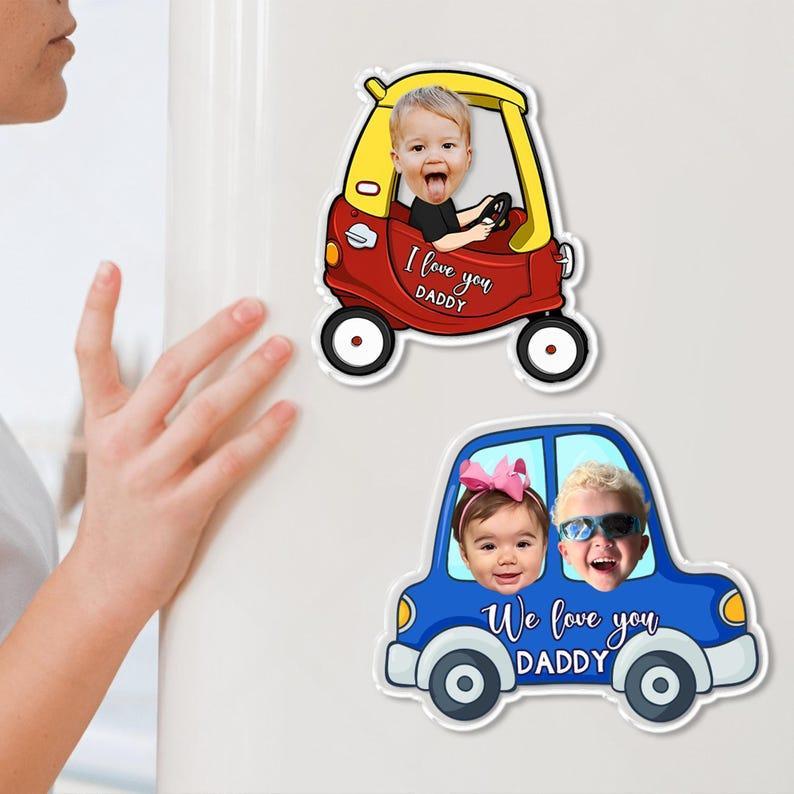 Cadeaux Personnalisés Pour La Fête Des Pères, Aimant De Réfrigérateur De Voiture Personnalisé Avec Visage De Bébé, Cadeau Pour Papa, Aimant De Voiture Photo Drôle - votrecollierprenomfr