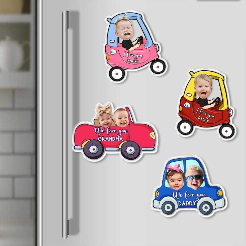 Cadeaux Personnalisés Pour La Fête Des Pères, Aimant De Réfrigérateur De Voiture Personnalisé Avec Visage De Bébé, Cadeau Pour Papa, Aimant De Voiture Photo Drôle - votrecollierprenomfr