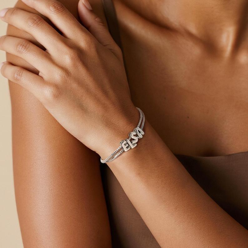 Bracelet Prénom Personnalisé Avec Lettres Bulles, Bracelet Prénom Gravé, Bracelet Prénom Demoiselle D'honneur, Cadeau Pour Elle - votrecollierprenomfr