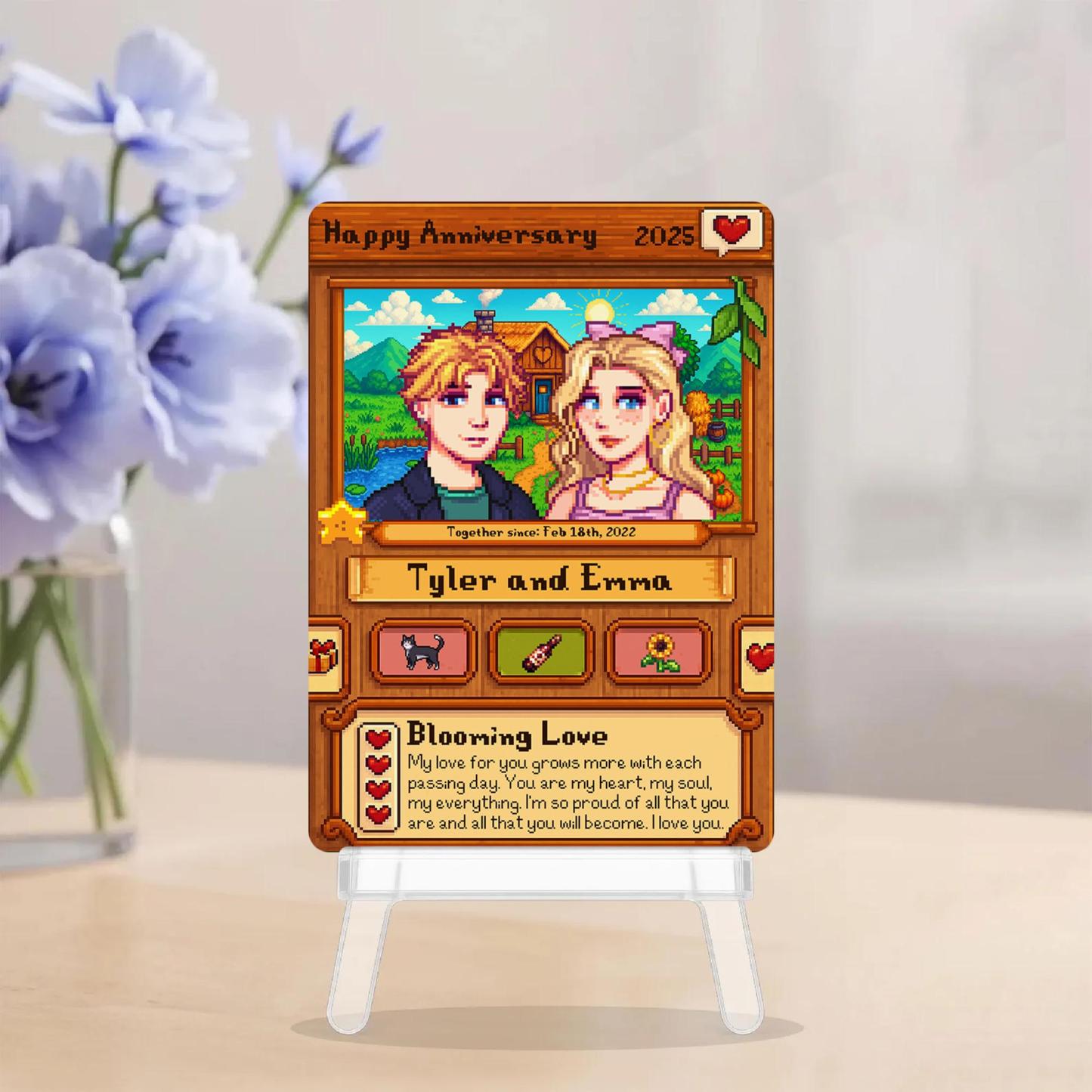 Carte De Profil De Fermier Personnalisée En Pixel Art, Style 8 Bits, Pour La Saint-valentin. Carte De Jeu De Ferme Rétro En Pixel Art. Cadeau Pour Lui. - votrecollierprenomfr