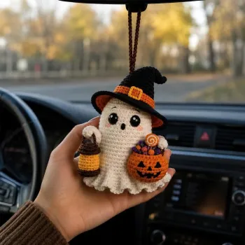 Porte-clés Fantôme En Crochet Fait Main, Citrouille D'Halloween, à Suspendre Au Rétroviseur - Cadeau - votrecollierprenomfr