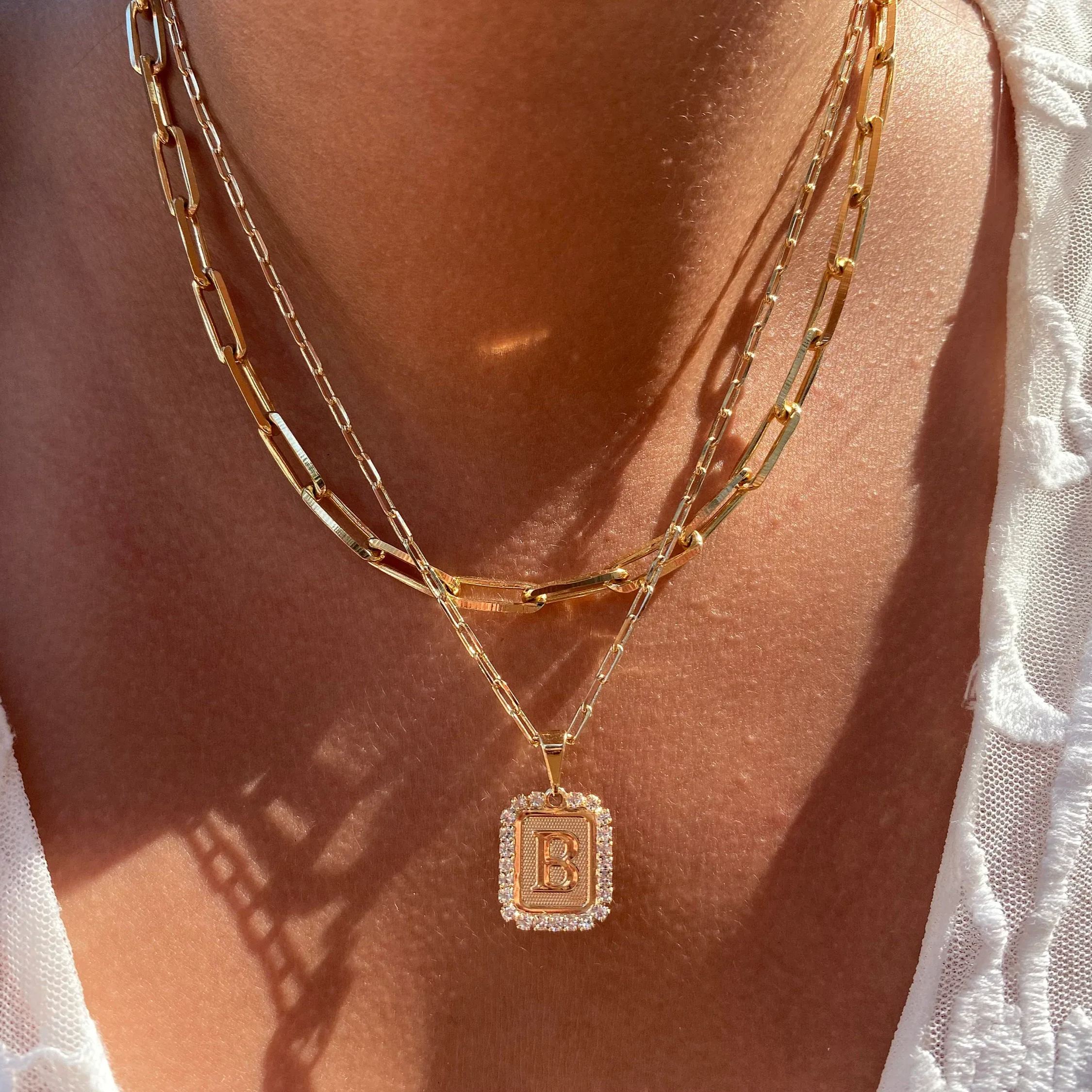 Collier Pendentif Initiale, Collier Initial En Diamant, Ensemble Collier Trombone Personnalisé, Ensemble Collier Minimaliste À Superposer Avec Breloque Lettre Délicate