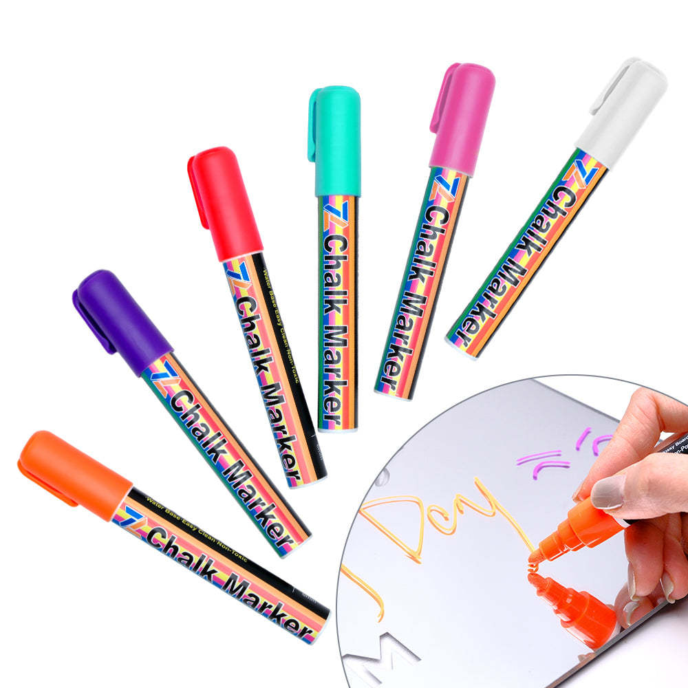 Paquet De 6 Marqueurs À Craie Effaçables Blanc + Orange + Vert + Violet + Rouge + Rose - votrecollierprenomfr