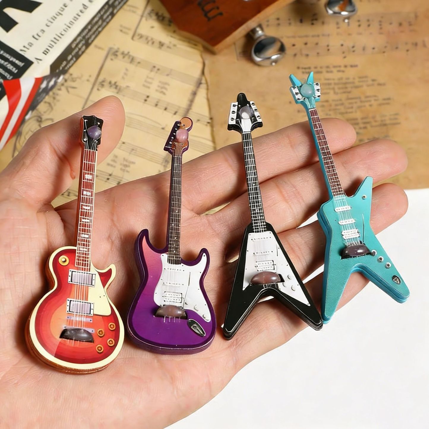 Lot De 4 Aimants De Réfrigérateur En Forme De Guitare, Instruments De Musique - votrecollierprenomfr