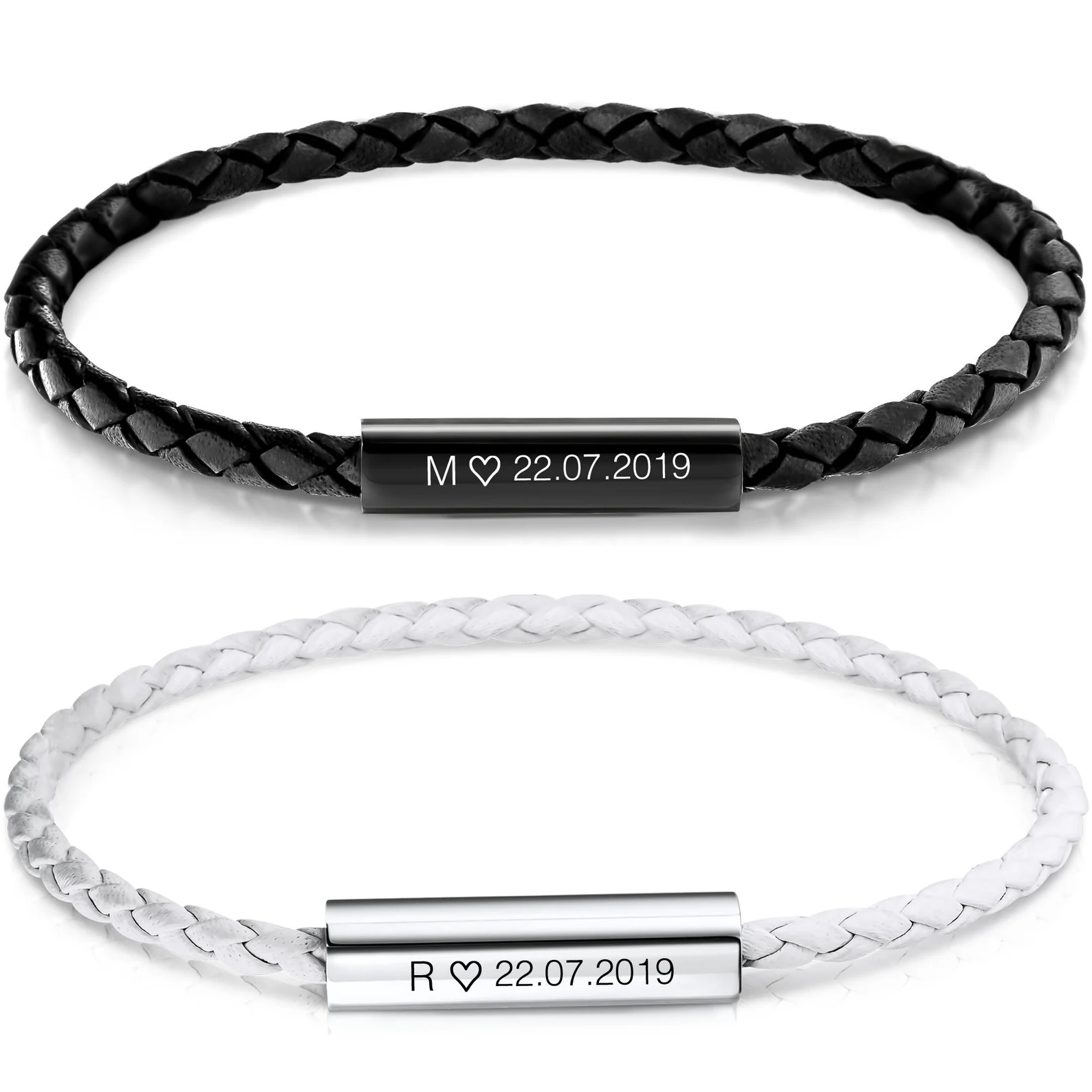 Bracelet Personnalisé Pour Couple Avec Date Gravée Et Gravure Personnalisée Pour Votre Anniversaire. Cadeau Idéal Pour Une Journée Spéciale.