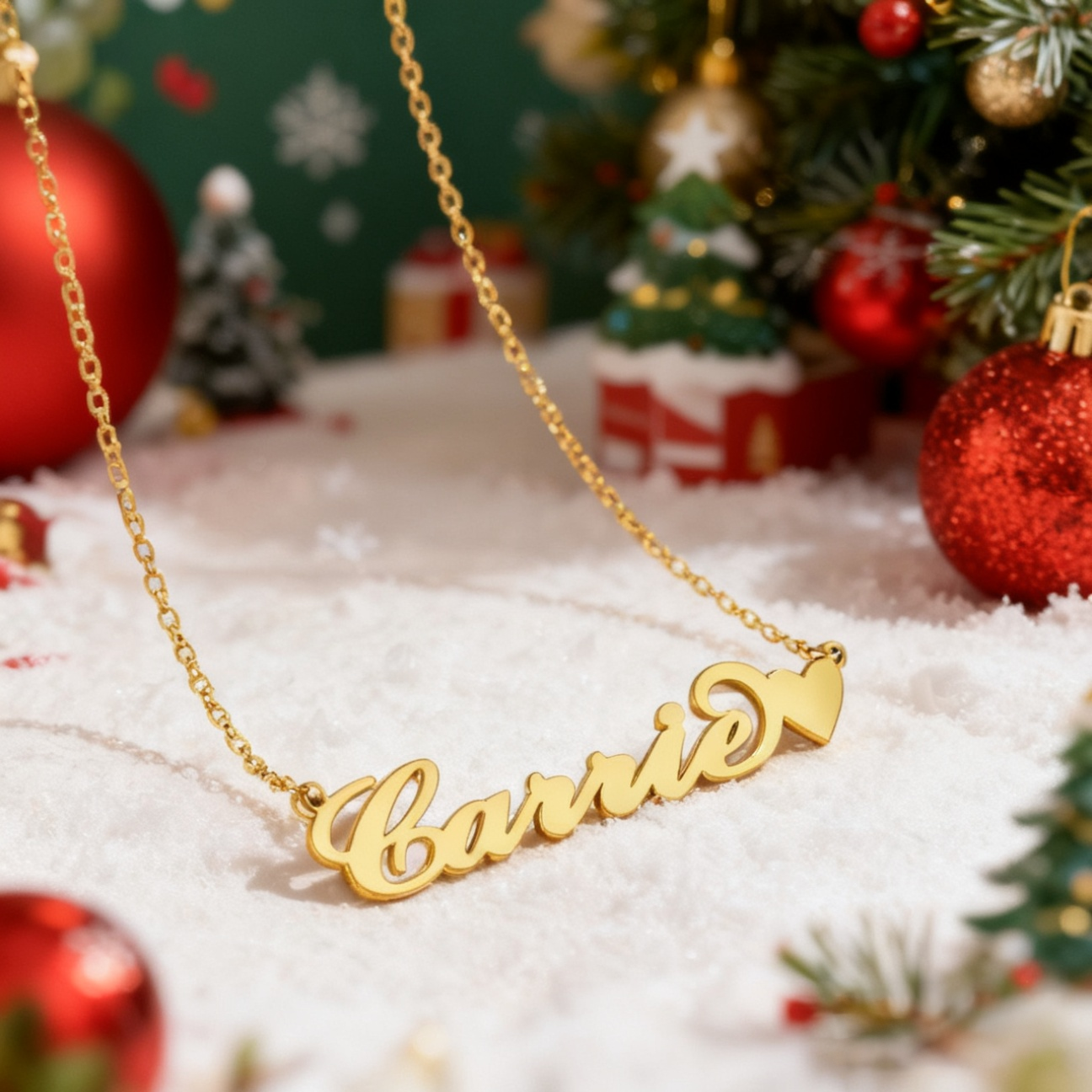 Collier Prénom Personnalisé Style Carrie Avec Petit Cœur, Cadeau Unique En Or 14 Carats, Cadeau De Noël Unique