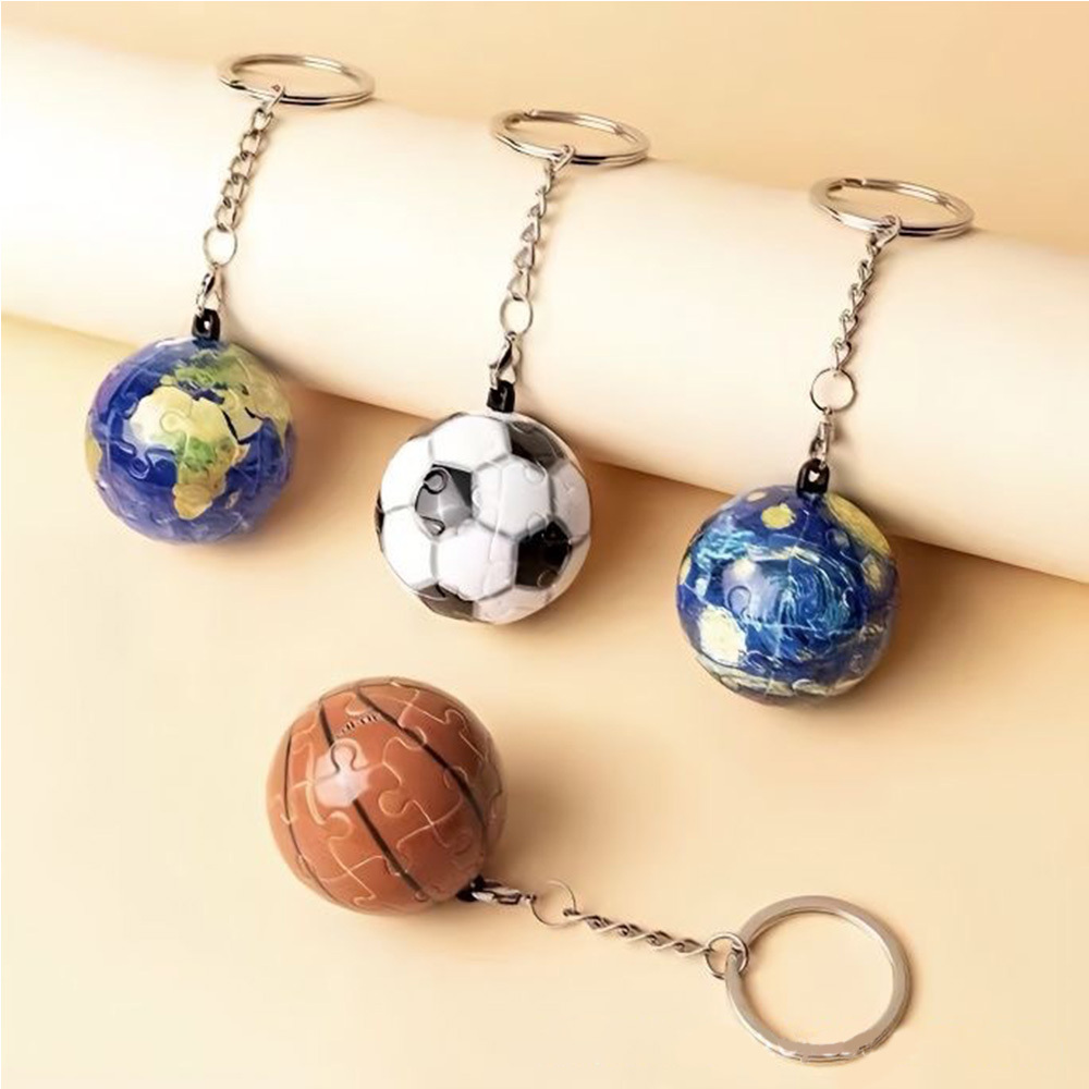 Porte-clés Puzzle 3d En Forme De Ballon De Sport, Mini Porte-clés Globe De Football Et De Basketball, Porte-clés Puzzle Sphérique 3d Amusant - votrecollierprenomfr