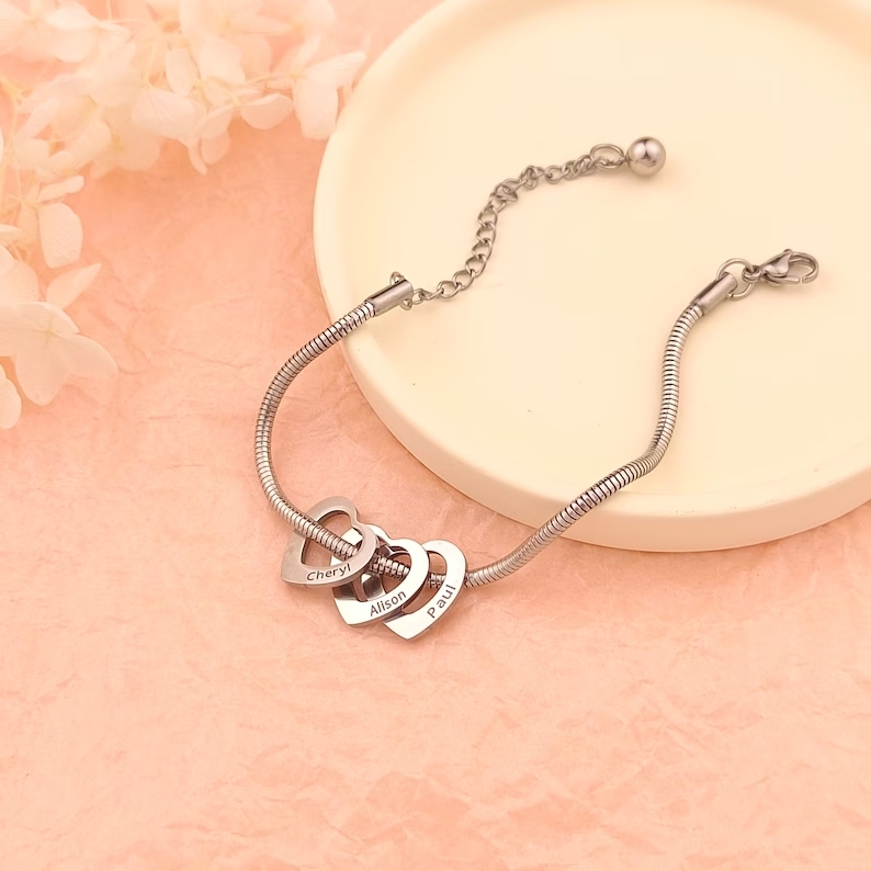 Bracelet Cœur Personnalisé Avec Les Noms Des Enfants - Cadeau Pour Grand-mère - Fête Des Mères - votrecollierprenomfr