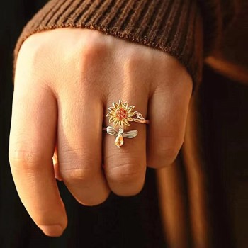 Bague Anti-stress Tournesol Personnalisée, Bague Tournante Anti-anxiété Avec Message Personnalisé, Cadeau Pour Elle - votrecollierprenomfr