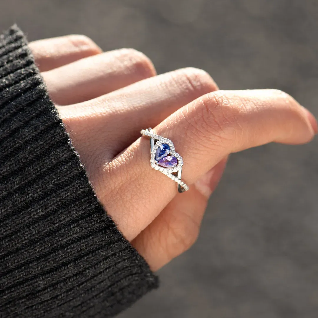 Bague Personnalisée Avec Deux Pierres De Naissance, Bague Cœur Double, Cadeau Pour Elle - votrecollierprenomfr