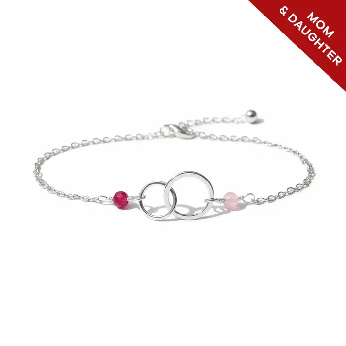 Bracelet Cœur Personnalisé Mère-fille – Bijou Avec Pierre De Naissance Personnalisé, Cadeau Pour Maman Et Fille - votrecollierprenomfr