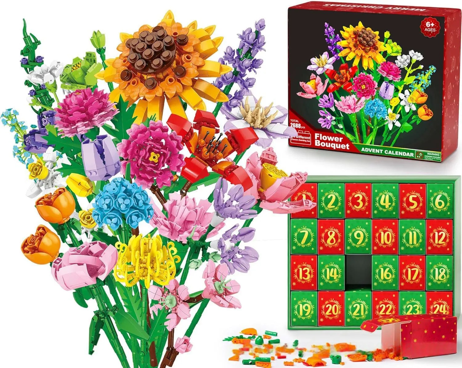 Blocs De Construction Du Calendrier De L'avent Bouquet De Fleurs – Compte À Rebours De Noël – Boîte Surprise