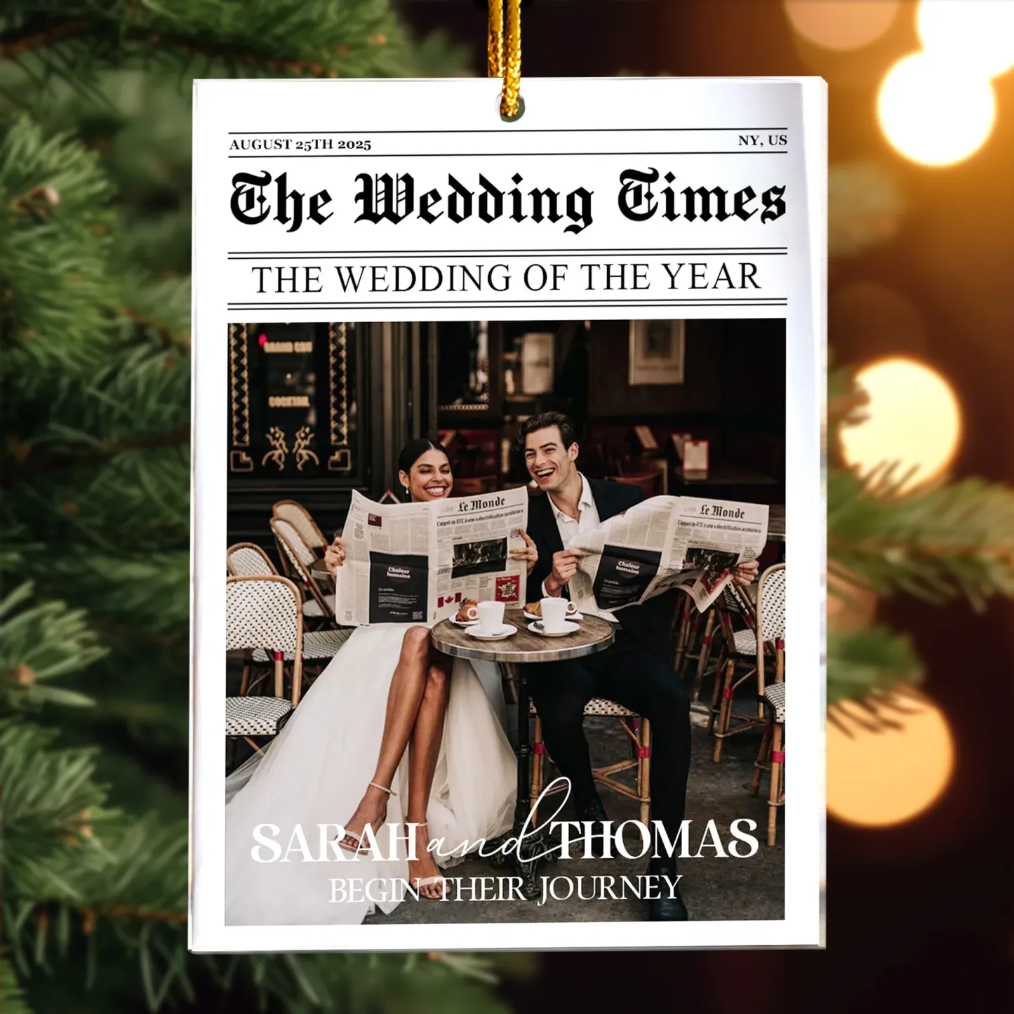 Cadeaux De Noël Personnalisés Pour Les Couples - Mariage De L'année - Ornement Photo Personnalisé Pour Jeunes Mariés - votrecollierprenomfr