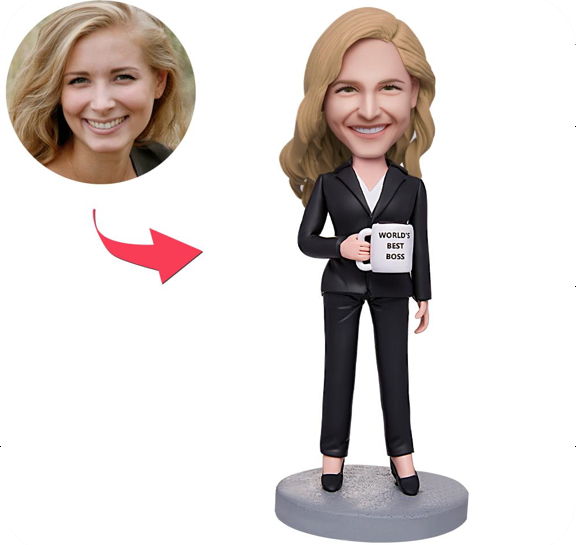 Cadeau D'affaires La Meilleure Femme D'affaires Patron Du Monde Tenant Un Verre D'eau Bobblehead Personnalisé Avec Texte Gravé - votrecollierprenomfr