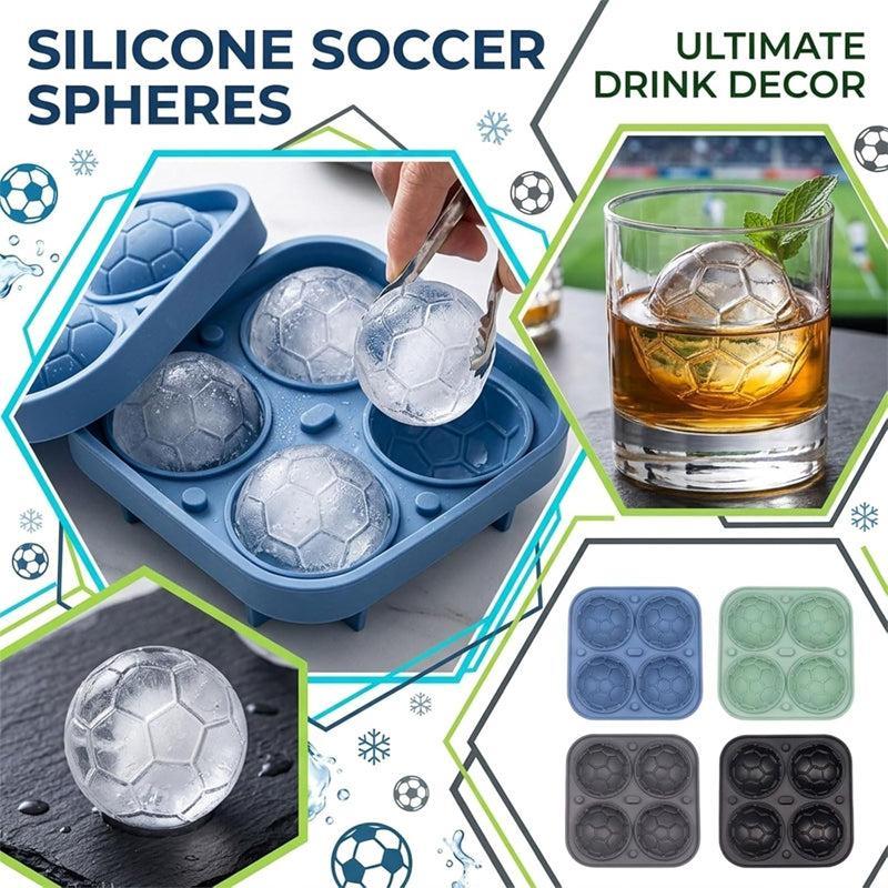 Moule à sphère de glace en Silicone pour ballon de Football, plateau à glaçons à 4 cavités, cadeau pour les fans du jour du jeu, pour la saison des tournois mondiaux - votrecollierprenomfr