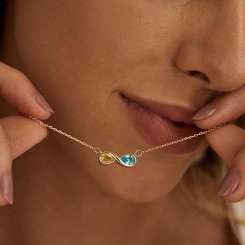 Collier Personnalisé Avec Pierre De Naissance Infini, Pendentif Personnalisé Avec Deux Pierres De Naissance, Cadeau Pour Elle - votrecollierprenomfr