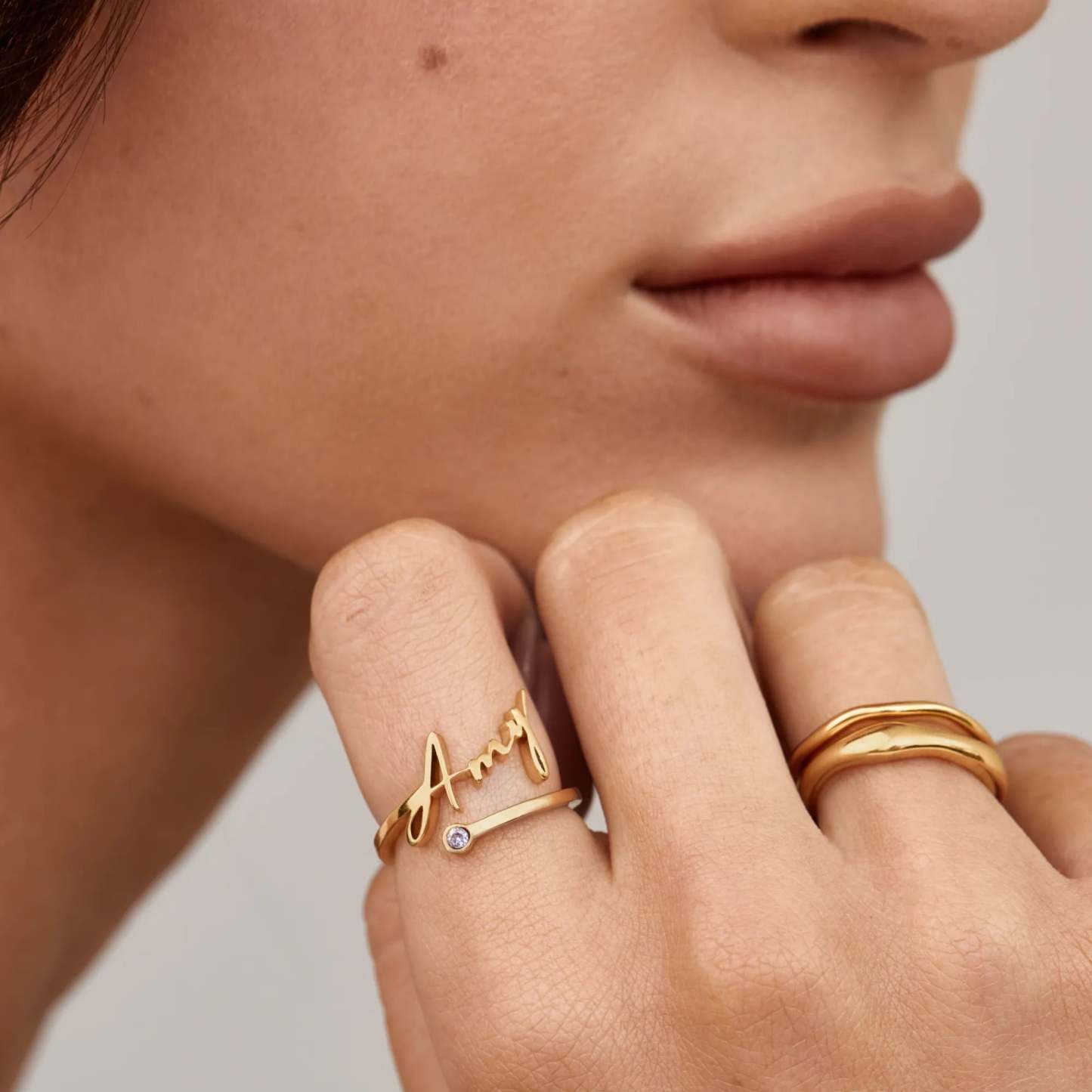 Bague Personnalisée Avec Nom Et Pierre De Naissance, Signature Manuscrite, Cadeau De Noël Pour Elle - votrecollierprenomfr