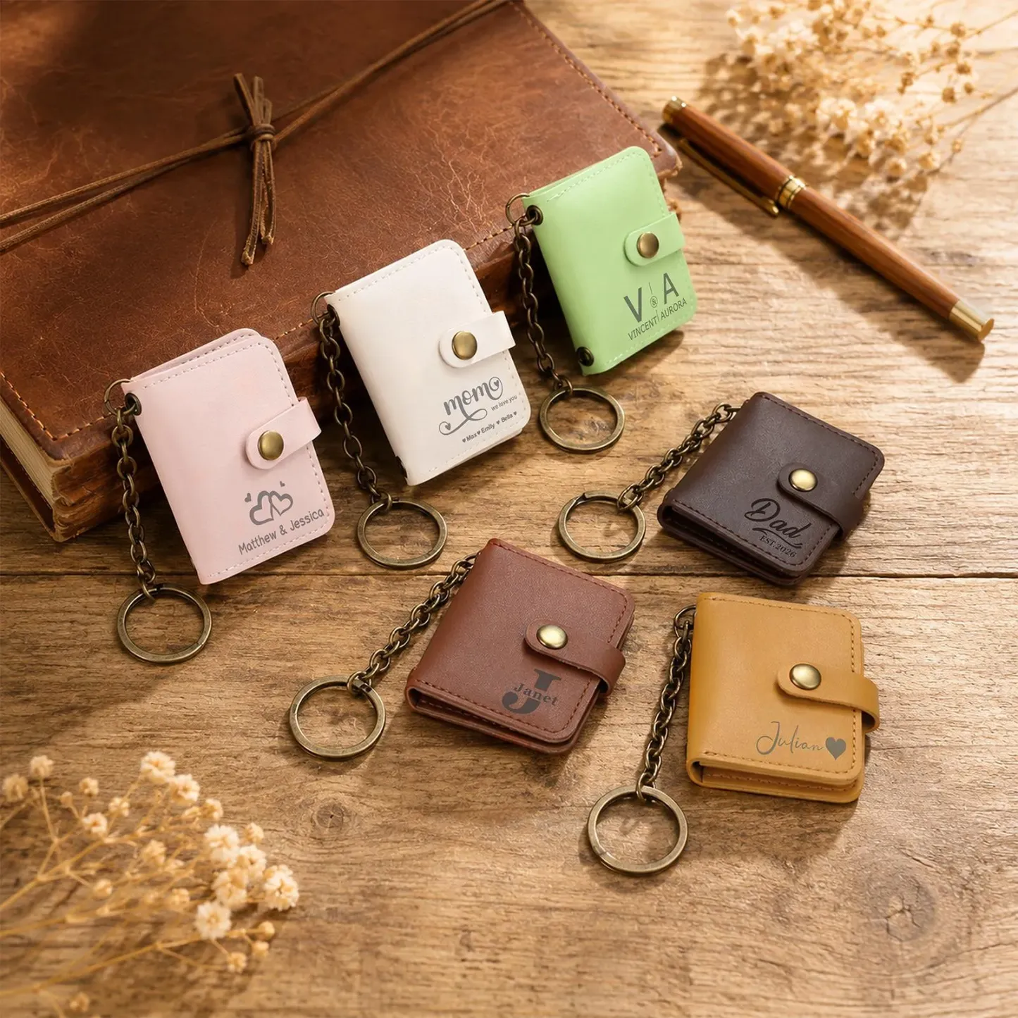 Mini Porte-clés Personnalisé En Cuir Pour Album Photo, Mini Porte-Photo Personnalisé, Cadeau Pour Maman Papa - votrecollierprenomfr