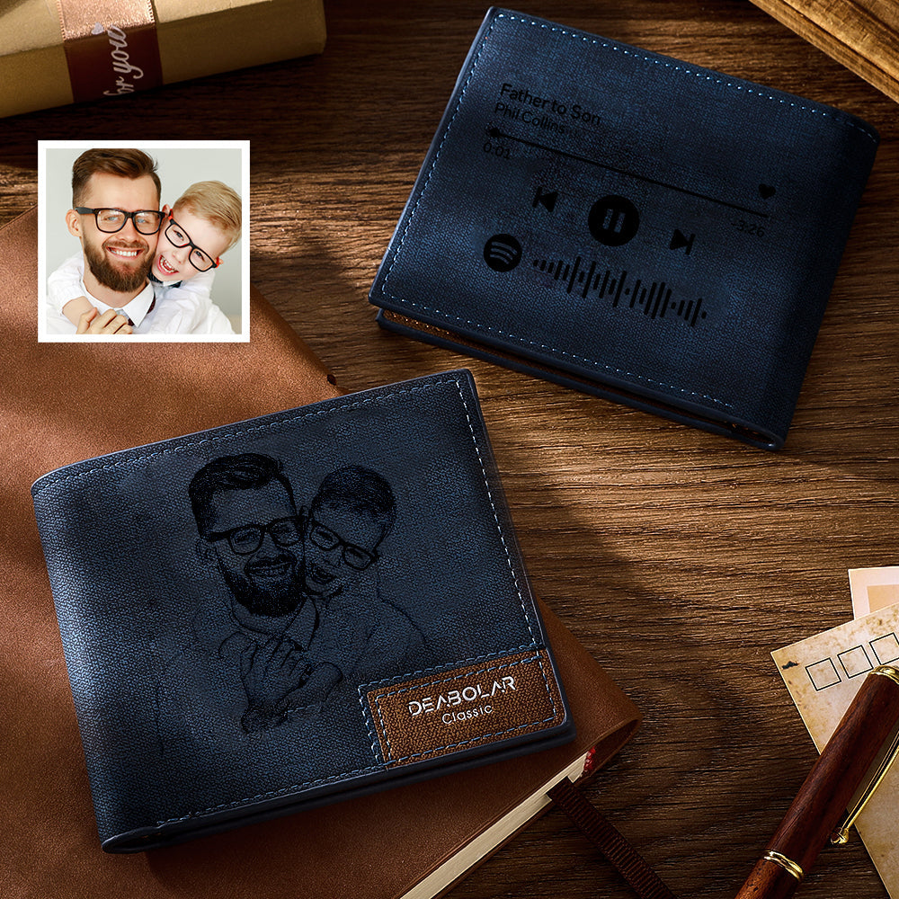 Scannable Spotify Code Wallet Photo Engraved Wallet Memorial Gifts Brown New Dad Gifts From Wife For Father