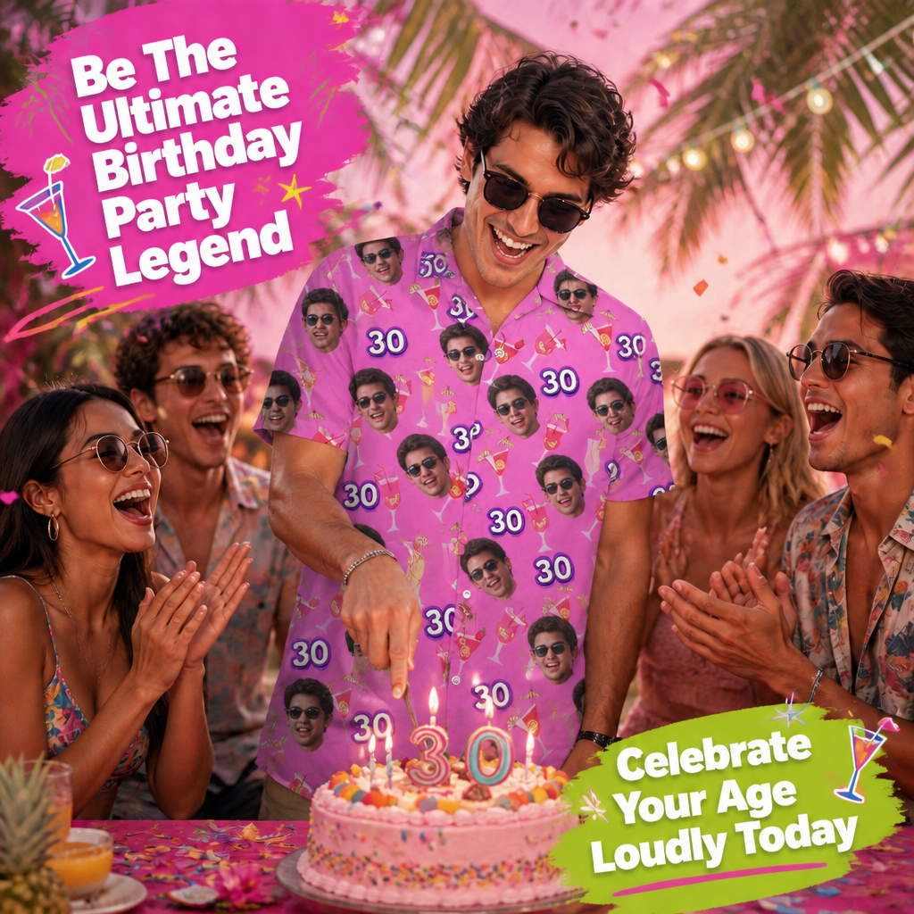 Custom Photo Hawaiian Shirt for Men – Personalized Funny Face Beach Party Shirt