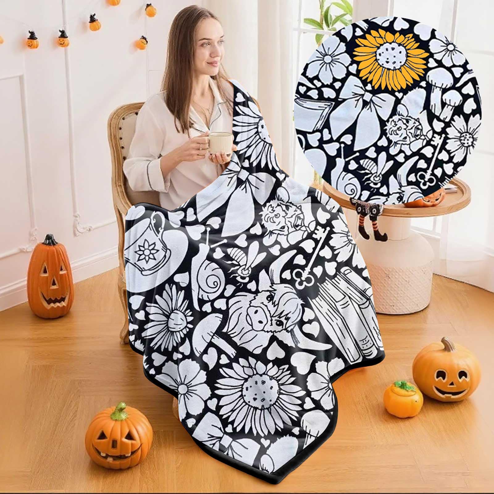DIY Coloring Blanket Buffalo & Coffee Style with 24 Colors Markers, Color Your Own Blankets, Customizable Washable Diys Colorings Blanket Kits, You Can Color Fuzzy Velvet, Creative Diys Colorings Blankets for Adults