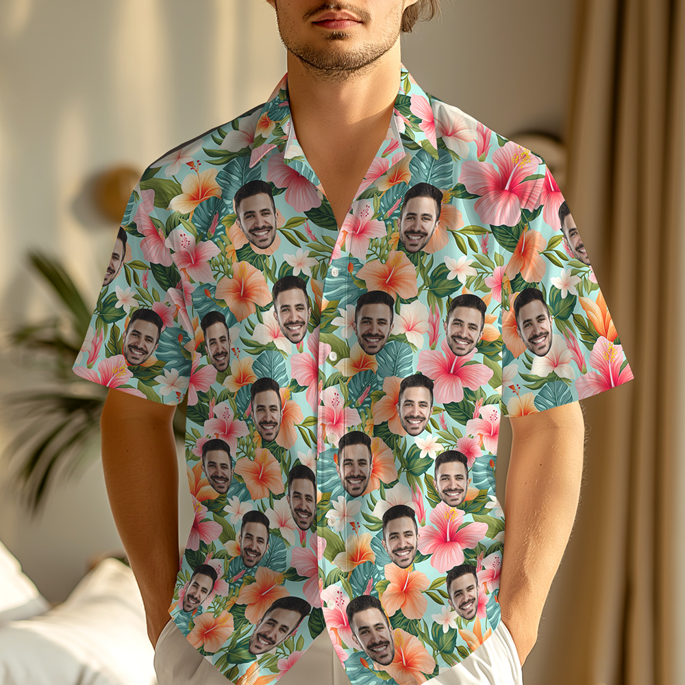 Custom Face Hawaiian Shirt Tropical Flowers Print Funny Personalized Summer Outfit