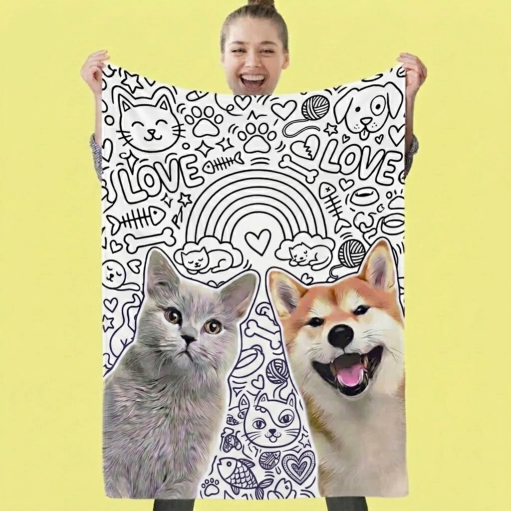 DIY Drawing Blanket Dog & Cat Personalized Pet Style with 24 Colors Markers, Doodle Your Own Blankets, Customizable Washable Diys Doodle Blanket Kits, You Can Color Fuzzy Velvet, Creative Diys Drawing Blankets for Pet Lovers