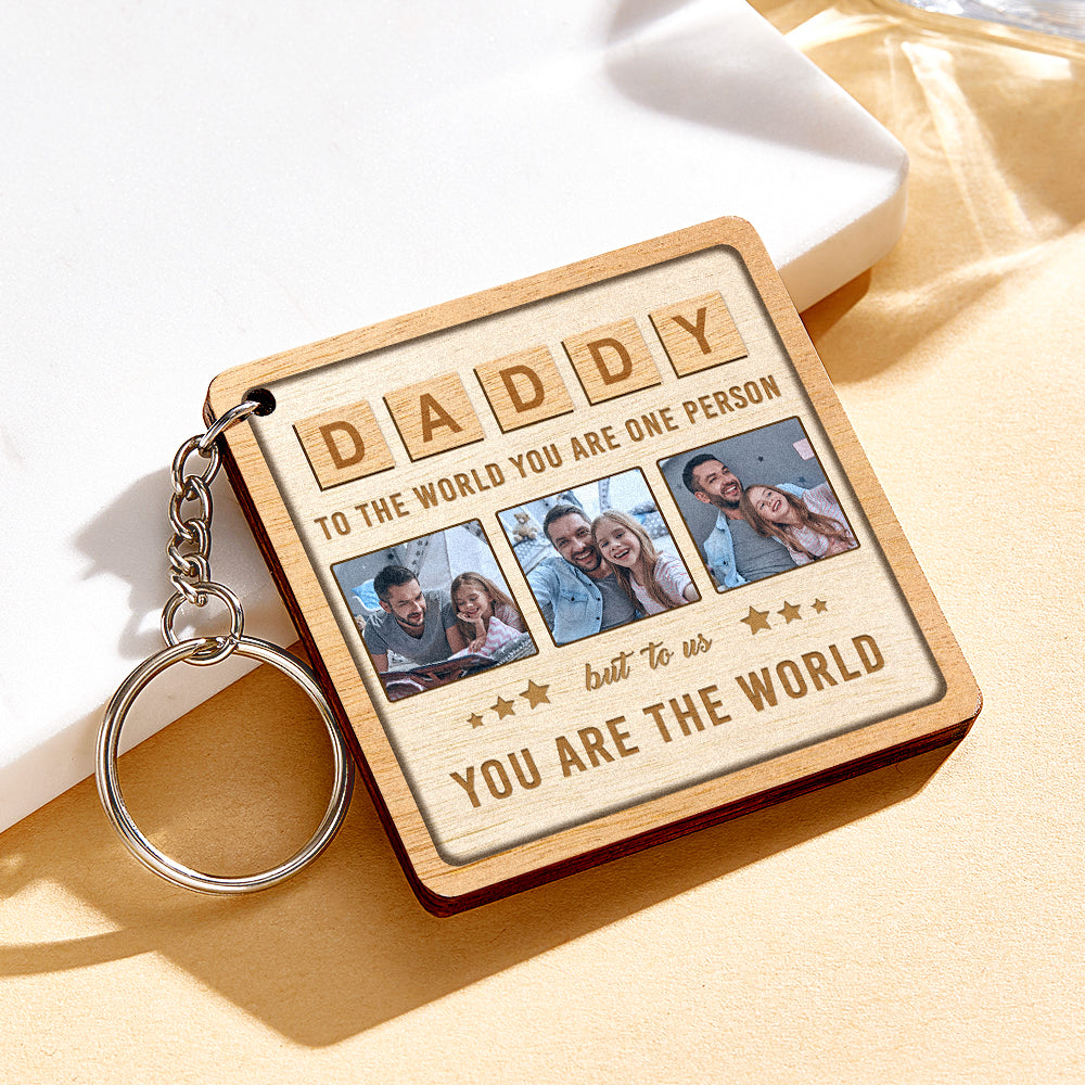 Custom DADDY Wood Keychain Personalized Photo Keychain Father's Day Gift