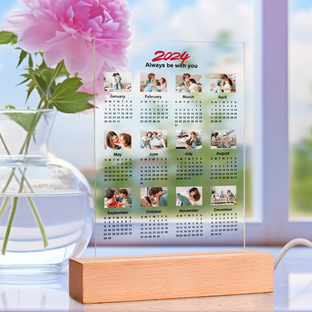 Personalized 2024 Calendar LED Light with Photo Valentine Gifts for Couple