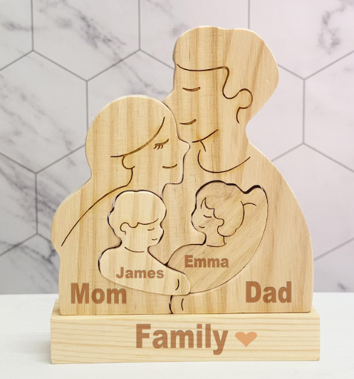 Custom Engraved Wooden Family Puzzle Name/ Photo Wooden Desk Decor