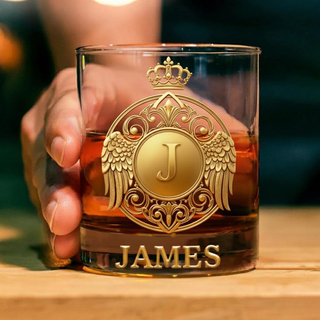 Custom Golden 3D Badge 10 oz Rock Whiskey Glass Birthday Gift - Cheers with Legendary Man