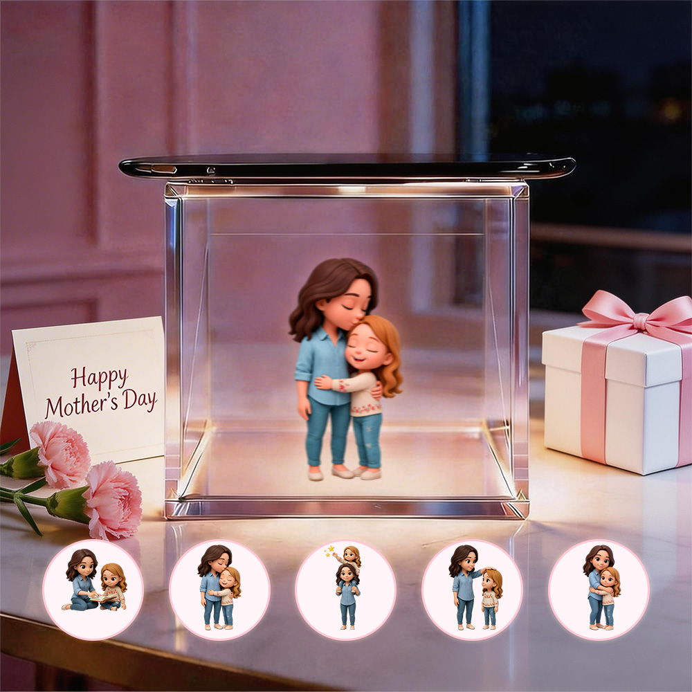 3D Cartoon Double-Person Lumina Boxes Hologram Video | Mother's Day High-Transmittance Holographic Material Image Gift
