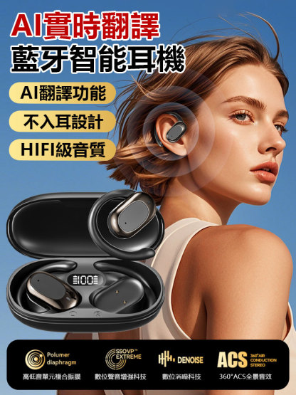 AI即時翻譯開放掛耳式耳機
